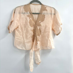 1940’s Vintage Silk Lace Bed Jacket Small Front Tie Delicate Dainty Layering